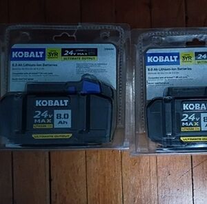 2 Kobalt 24V Max Black and Blue Lithium-Ion Battery 24v 8.0AH